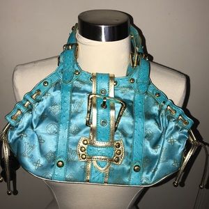 SuperChic SatinTurquoise Theda Bag w/Gold Hardware